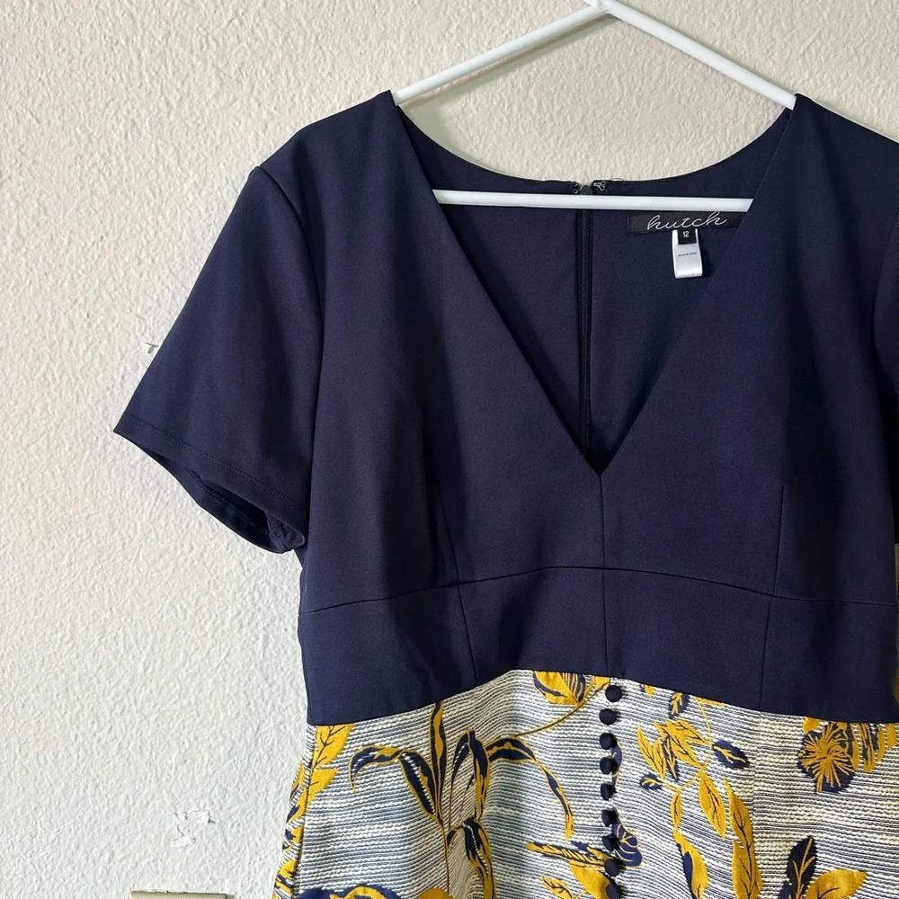 Hutch 12 Navy & Brocade Mini Dress Elephants Modcloth NWOT - Picture 3 of 4